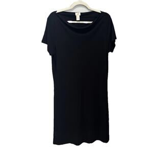 J Jill Women’s Large Black Cowl Neck Short‎ Sleeve Slinky Dress Work Staple EUC